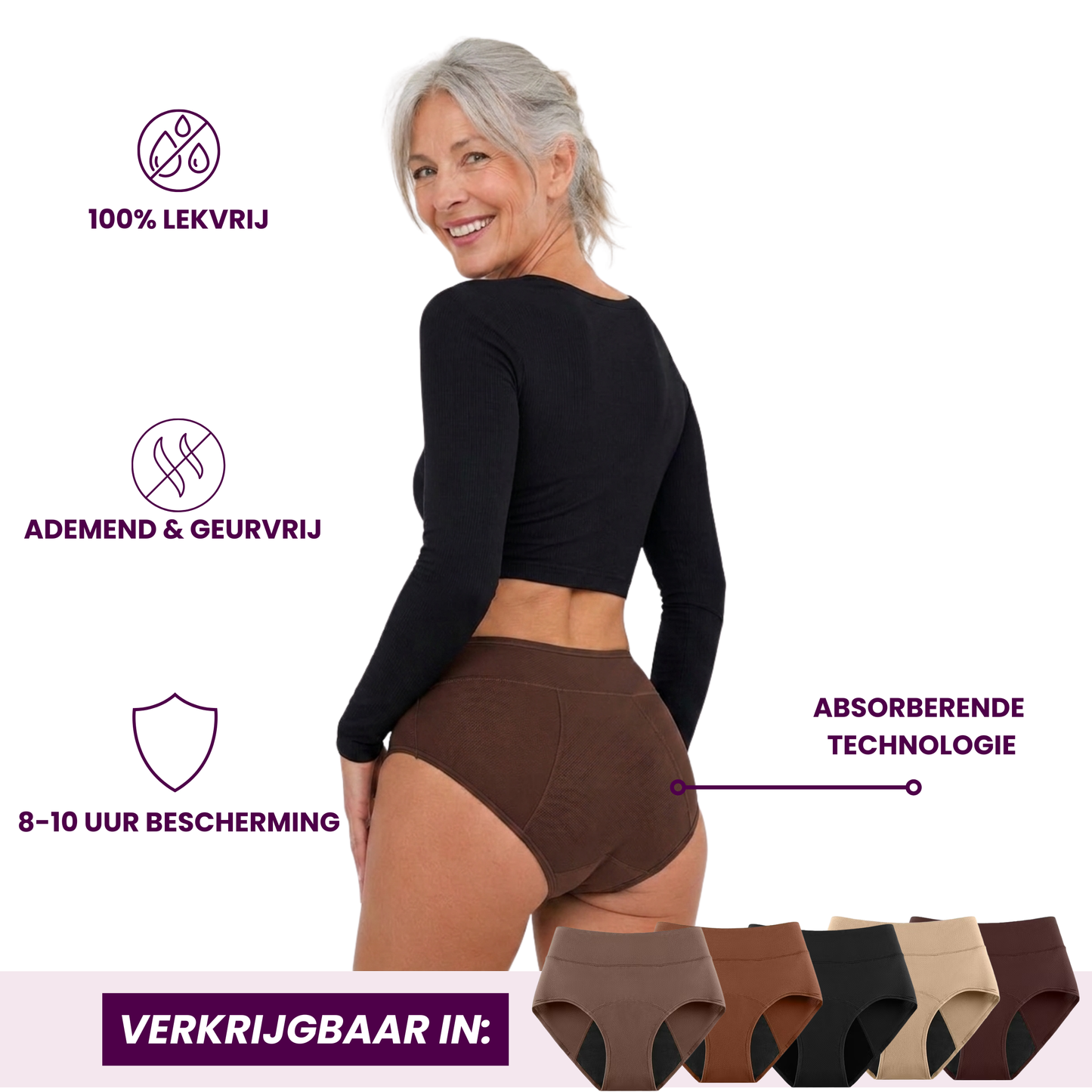 VitalDry® | Lekvrij Ondergoed (5-Pack) | Hoge Taille